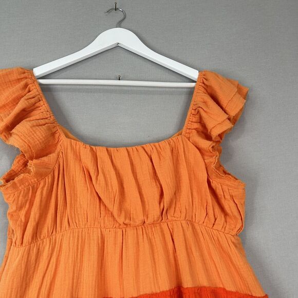 Victoria Dunn VD Lounge Long Island Tiered Dress Womens Large Orange Gauze Beach - Picture 10 of 12